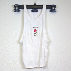 Bershka White Cut Out Tank Top with Red Rose